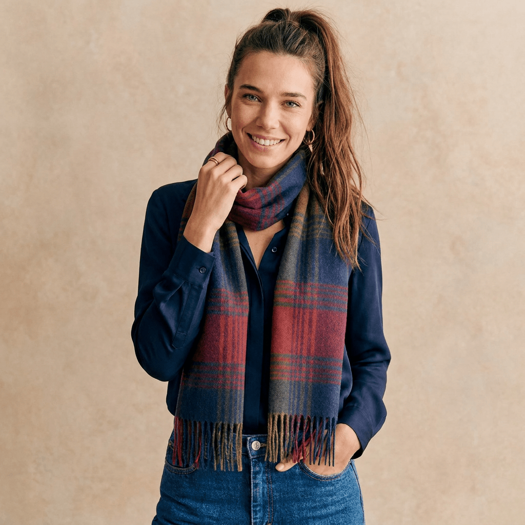 Edinburgh Cashmere Premium Lightweight Scarf - Ultra-Soft Luxury Wrap - Broken Check - Burgundy - Heritage Of Scotland -