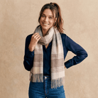 Edinburgh Cashmere Premium Lightweight Scarf - Ultra-Soft Luxury Wrap - Broken Check - Latte - Heritage Of Scotland -