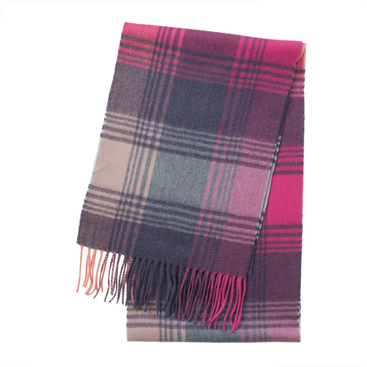 Edinburgh Cashmere Premium Lightweight Scarf - Ultra-Soft Luxury Wrap - Broken Check - Orange, Pink and Denim - Heritage Of Scotland -