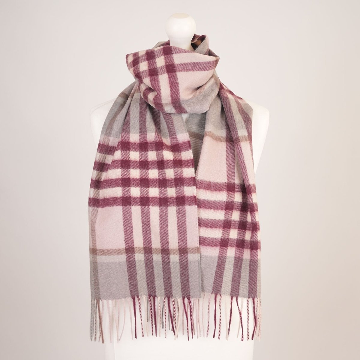 Edinburgh Cashmere Premium Lightweight Scarf - Ultra-Soft Luxury Wrap - Chequer Tartan-Maroon - Heritage Of Scotland -