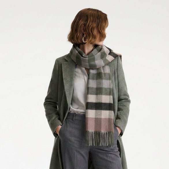 Edinburgh Cashmere Premium Lightweight Scarf - Ultra-Soft Luxury Wrap - Giant Chequer - Green - Heritage Of Scotland -