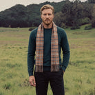 Edinburgh Cashmere Premium Lightweight Scarf - Ultra-Soft Luxury Wrap - GINGHAM TWEED CHECK TAN - Heritage Of Scotland -