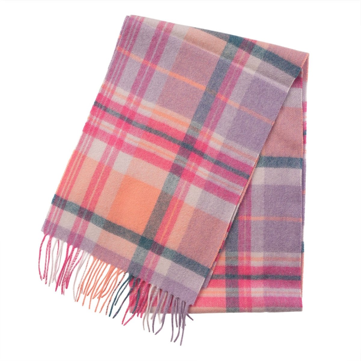 Edinburgh Cashmere Premium Lightweight Scarf - Ultra-Soft Luxury Wrap - Molton Check - Coral and Heather - Heritage Of Scotland -