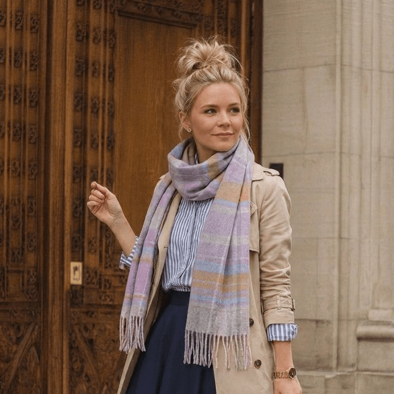 Edinburgh Cashmere Premium Lightweight Scarf - Ultra-Soft Luxury Wrap - Newlan Check Pink and Aqua - Heritage Of Scotland -