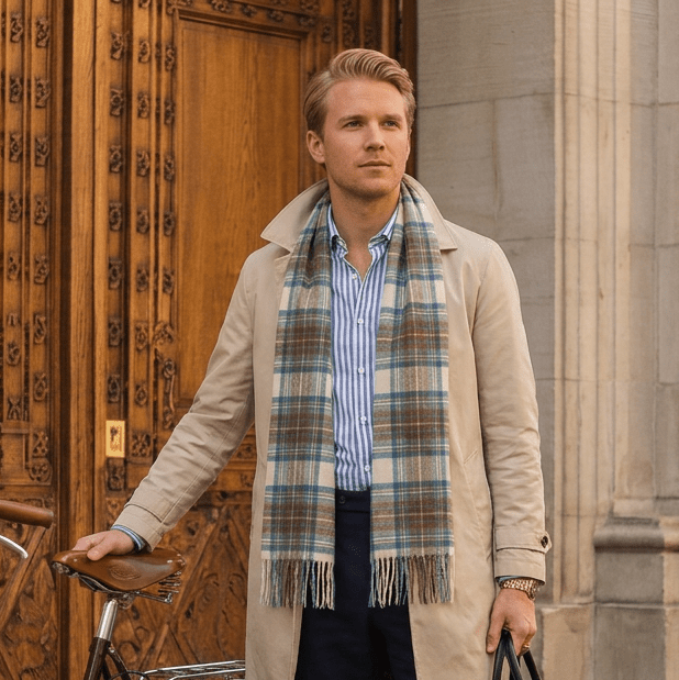 Edinburgh Cashmere Premium Lightweight Scarf - Ultra-Soft Luxury Wrap - Stewart Muted Blue - Heritage Of Scotland -