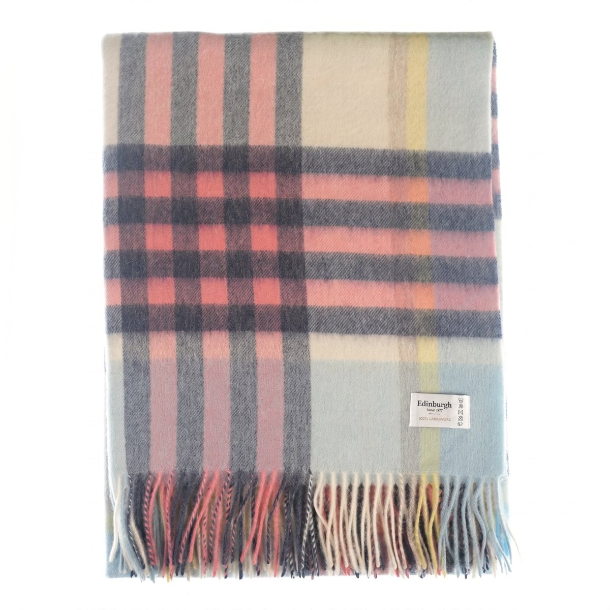 Edinburgh Lambswool Chequer Tartan Stole – Pastel Pink - CHEQUER TARTAN - PASTEL PINK - Heritage Of Scotland -