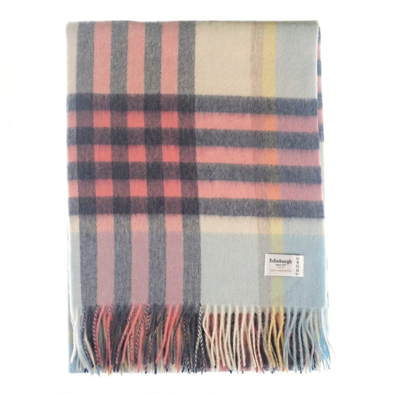 Edinburgh Lambswool Chequer Tartan Stole – Pastel Pink - CHEQUER TARTAN - PASTEL PINK - Heritage Of Scotland -