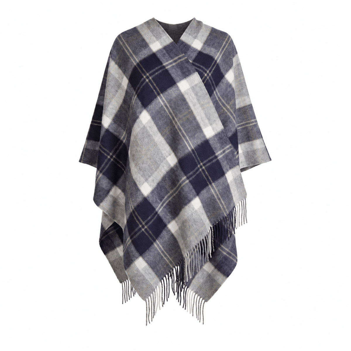 Edinburgh Lambswool Long Tartan Cape - Bannockbane Silver - Heritage Of Scotland -