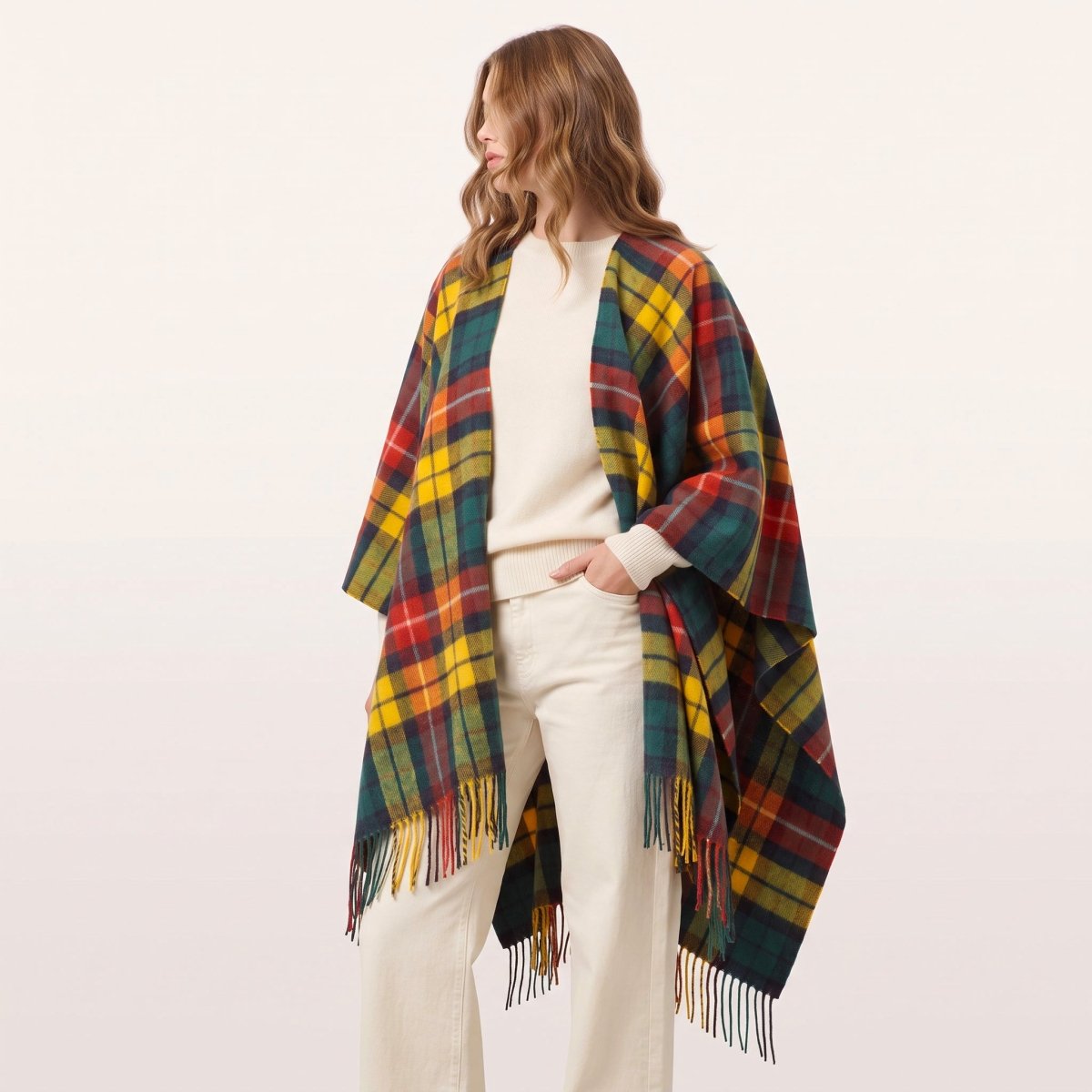 Edinburgh Lambswool Long Tartan Cape - Buchanan Modern - Heritage Of Scotland -