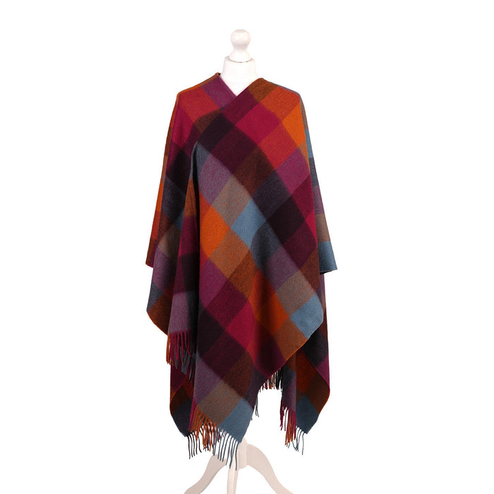 Edinburgh Lambswool Long Tartan Cape - Heritage Of Scotland - CHECKERS - ORANGE/PINK