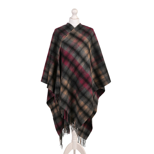 Edinburgh Lambswool Long Tartan Cape - Graded Block Check - Dress Black - Heritage Of Scotland - GRADED BLOCK CHECK - DRESS BLACK