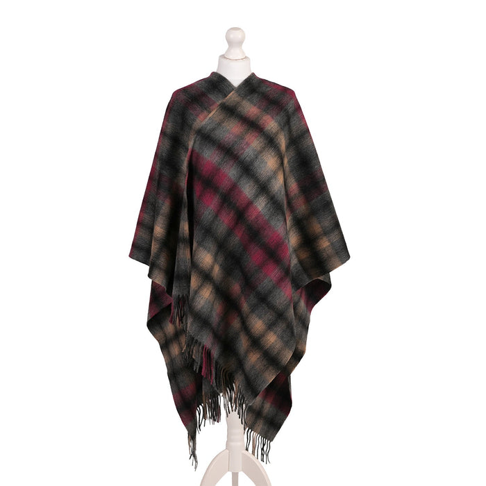 Edinburgh Lambswool Long Tartan Cape - Graded Block Check - Dress Black - Heritage Of Scotland - GRADED BLOCK CHECK - DRESS BLACK