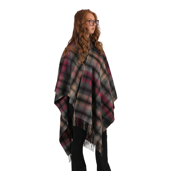 Edinburgh Lambswool Long Tartan Cape - Graded Block Check - Dress Black - Heritage Of Scotland - GRADED BLOCK CHECK - DRESS BLACK