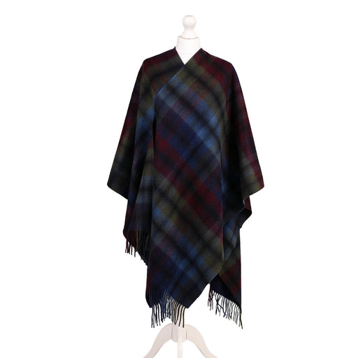 Edinburgh Lambswool Long Tartan Cape - Heritage Of Scotland - GRADED BLOCK CHECK - INDIGO BLUE