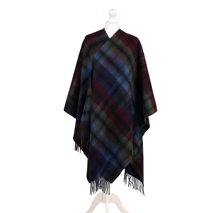 Edinburgh Lambswool Long Tartan Cape - Heritage Of Scotland - GRADED BLOCK CHECK - INDIGO BLUE