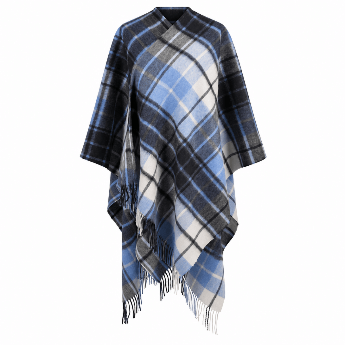 Edinburgh Lambswool Long Tartan Cape - Mill Check Eclipse - Heritage Of Scotland -