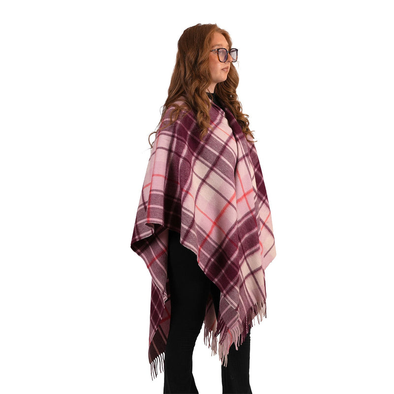 Edinburgh Lambswool Long Tartan Cape Mill Check Pink - Heritage Of Scotland - MILL CHECK PINK / One Size