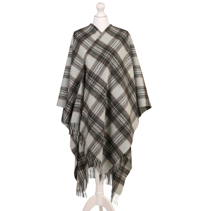 Edinburgh Lambswool Long Tartan Cape - Royal Stewart Vintage Duck Egg - Heritage Of Scotland - ROYAL STEWART VINTAGE DUCK EGG
