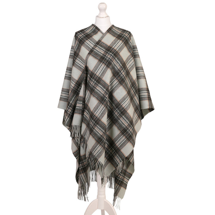 Edinburgh Lambswool Long Tartan Cape - Royal Stewart Vintage Duck Egg - Heritage Of Scotland - ROYAL STEWART VINTAGE DUCK EGG