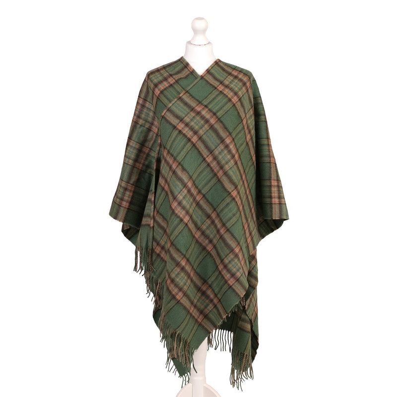 Edinburgh Lambswool Long Tartan Cape - Royal Stewart Vintage Green - Heritage Of Scotland - ROYAL STEWART VINTAGE GREEN