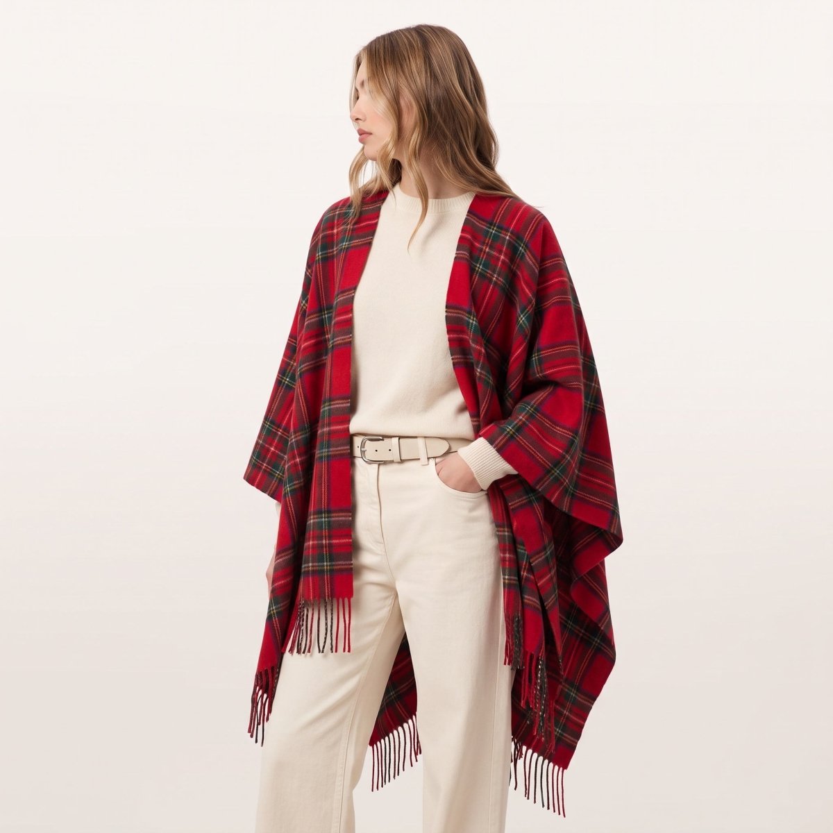 Edinburgh Lambswool Long Tartan Cape - Stewart Royal - Heritage Of Scotland -