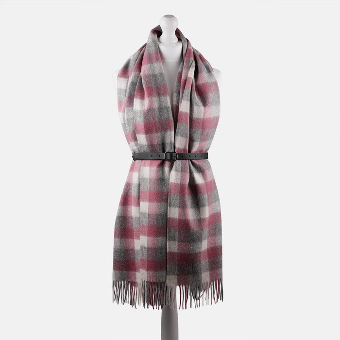 Edinburgh Lambswool Stole - Heritage Of Scotland - BIG CHECK 27587 MUTED WHITE/PINK