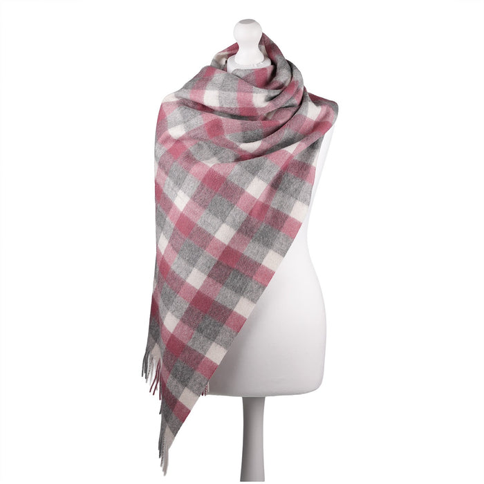 Edinburgh Lambswool Stole - Heritage Of Scotland - BIG CHECK 27587 MUTED WHITE/PINK