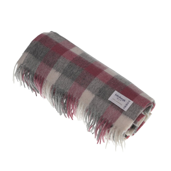 Edinburgh Lambswool Stole - Heritage Of Scotland - BIG CHECK 27587 MUTED WHITE/PINK