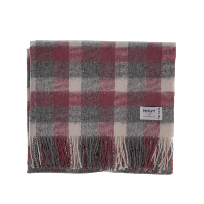 Edinburgh Lambswool Stole - Heritage Of Scotland - BIG CHECK 27587 MUTED WHITE/PINK