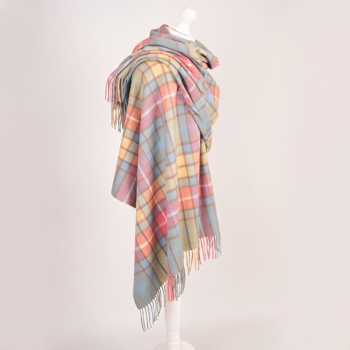 Edinburgh Lambswool Tartan Stole - Soft Luxury Check Wrap with Fringe - Buchanan Ancient - Heritage Of Scotland -