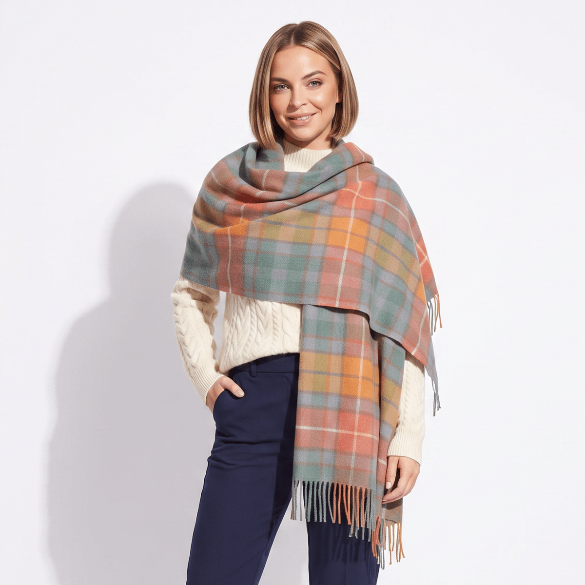 Edinburgh Lambswool Tartan Stole - Soft Luxury Check Wrap with Fringe - Buchanan Antique - Heritage Of Scotland -