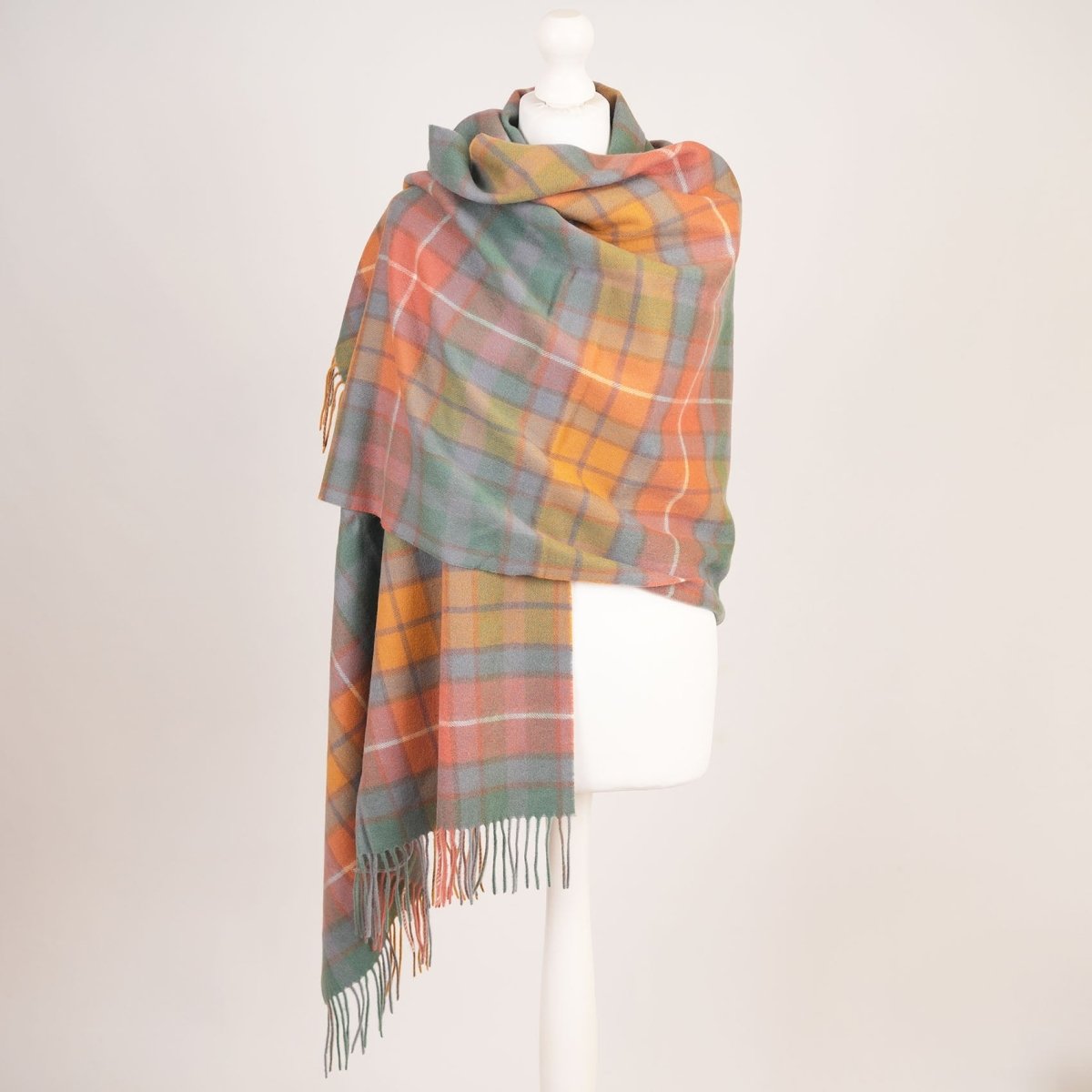 Edinburgh Lambswool Tartan Stole - Soft Luxury Check Wrap with Fringe - Buchanan Antique - Heritage Of Scotland -