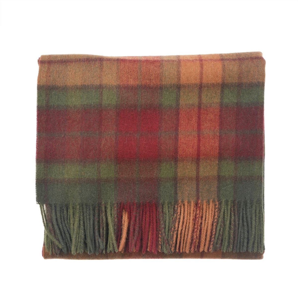Edinburgh Lambswool Tartan Stole - Soft Luxury Check Wrap with Fringe - Buchanan Autumn - Heritage Of Scotland -