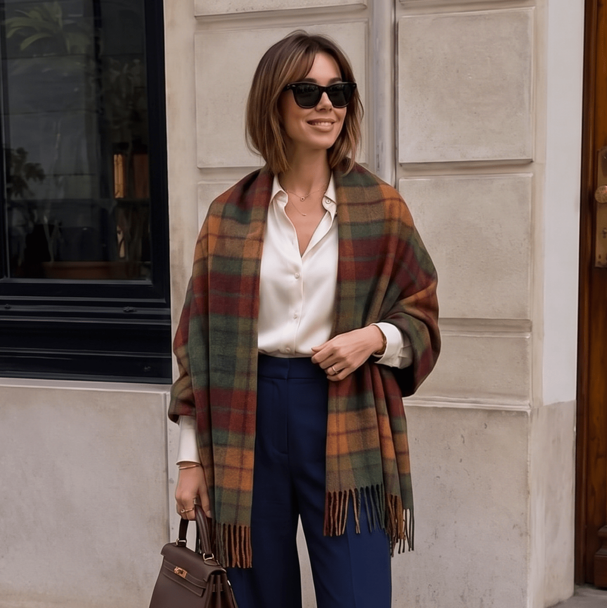Edinburgh Lambswool Tartan Stole - Soft Luxury Check Wrap with Fringe - Buchanan Autumn - Heritage Of Scotland -