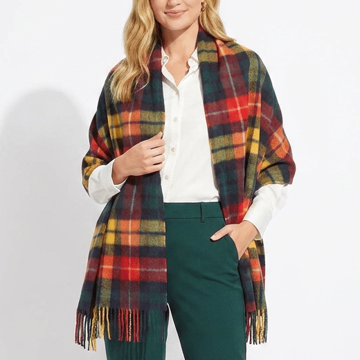 Edinburgh Lambswool Tartan Stole - Soft Luxury Check Wrap with Fringe - Buchanan Modern - Heritage Of Scotland -