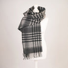Edinburgh Lambswool Tartan Stole - Soft Luxury Check Wrap with Fringe - Chequer Tartan Dark Grey - Heritage Of Scotland -