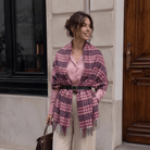 Edinburgh Lambswool Tartan Stole - Soft Luxury Check Wrap with Fringe - Cluster Gingham Astral and Berry - Heritage Of Scotland -