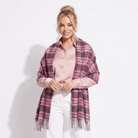 Edinburgh Lambswool Tartan Stole - Soft Luxury Check Wrap with Fringe - Cluster Gingham Astral and Berry - Heritage Of Scotland -