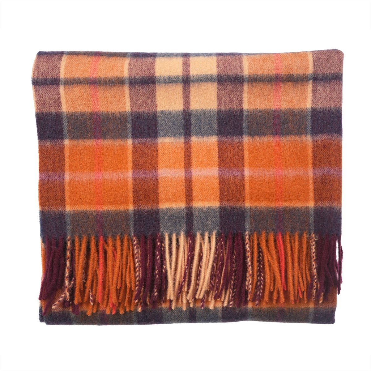 Edinburgh Lambswool Tartan Stole - Soft Luxury Check Wrap with Fringe - Cragg Check Ginger - Heritage Of Scotland -