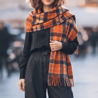 Edinburgh Lambswool Tartan Stole - Soft Luxury Check Wrap with Fringe - Cragg Check Ginger - Heritage Of Scotland -