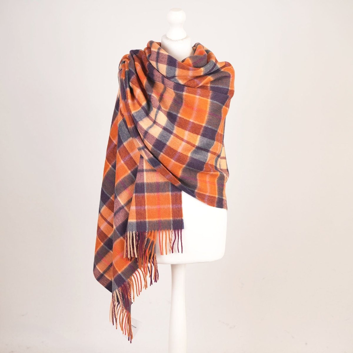Edinburgh Lambswool Tartan Stole - Soft Luxury Check Wrap with Fringe - Cragg Check Ginger - Heritage Of Scotland -