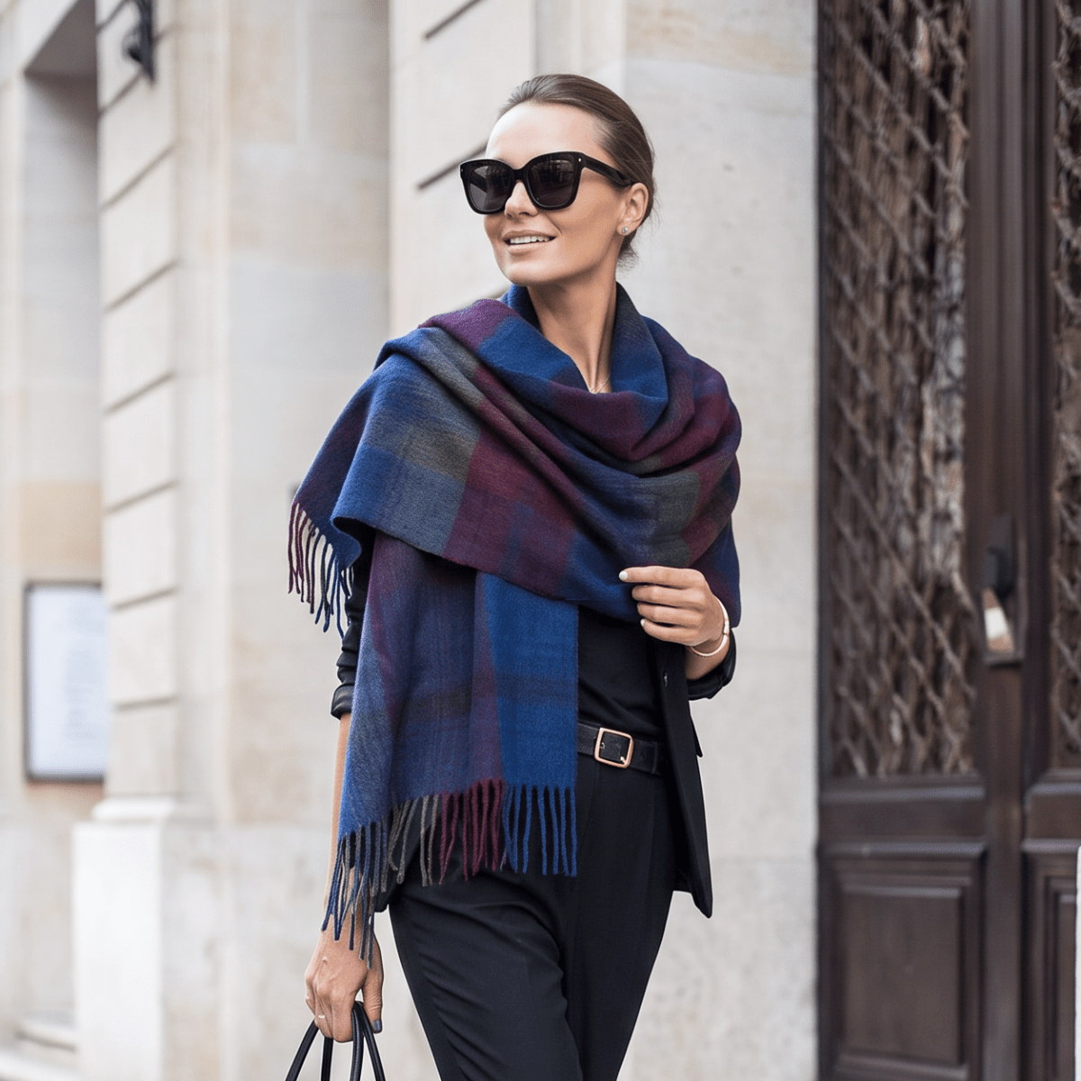 Edinburgh Lambswool Tartan Stole - Soft Luxury Check Wrap with Fringe - Indigo Blue - Heritage Of Scotland -