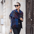 Edinburgh Lambswool Tartan Stole - Soft Luxury Check Wrap with Fringe - Indigo Blue - Heritage Of Scotland -