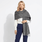 Edinburgh Lambswool Tartan Stole - Soft Luxury Check Wrap with Fringe - Light Grey Charcoal - Heritage Of Scotland -