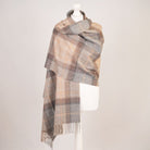 Edinburgh Lambswool Tartan Stole - Soft Luxury Check Wrap with Fringe - Mackellar Natural - Heritage Of Scotland -