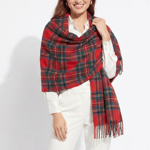 Edinburgh Lambswool Tartan Stole - Soft Luxury Check Wrap with Fringe - Official Royal Stewart - Heritage Of Scotland -