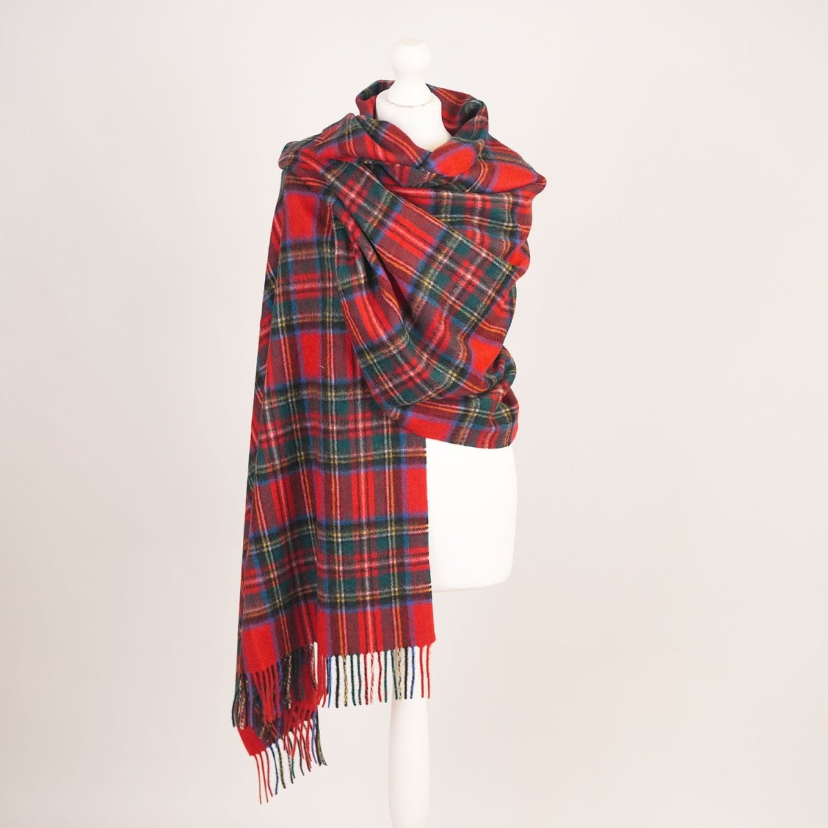 Edinburgh Lambswool Tartan Stole - Soft Luxury Check Wrap with Fringe - Official Royal Stewart - Heritage Of Scotland -
