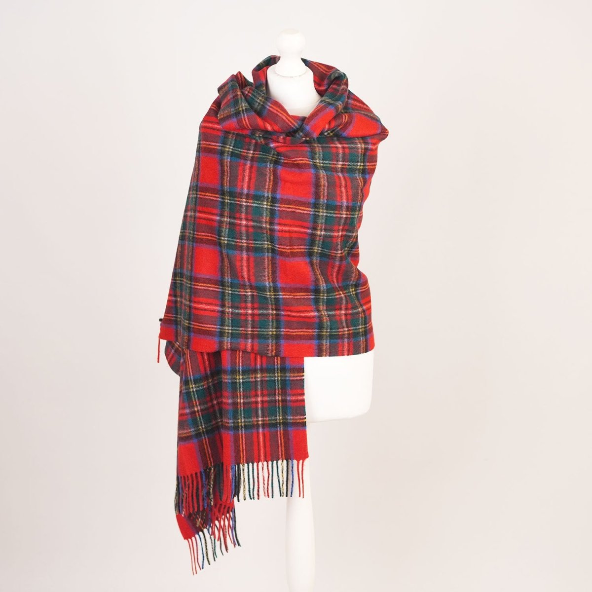 Edinburgh Lambswool Tartan Stole - Soft Luxury Check Wrap with Fringe - Official Royal Stewart - Heritage Of Scotland -