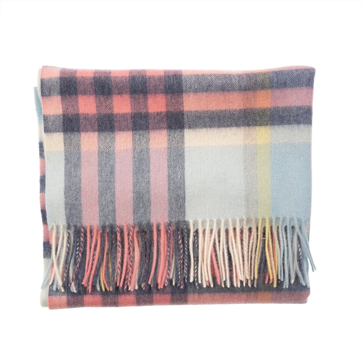 Edinburgh Lambswool Tartan Stole – Soft Luxury Check Wrap with Fringe - Pastel Pink - Heritage Of Scotland -