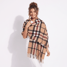 Edinburgh Lambswool Tartan Stole - Soft Luxury Check Wrap with Fringe - Thomson Camel - Heritage Of Scotland -